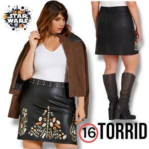 NWT Torrid Her Universe Star Wars Women's Han Solo Faux Leather Skirt Black 16